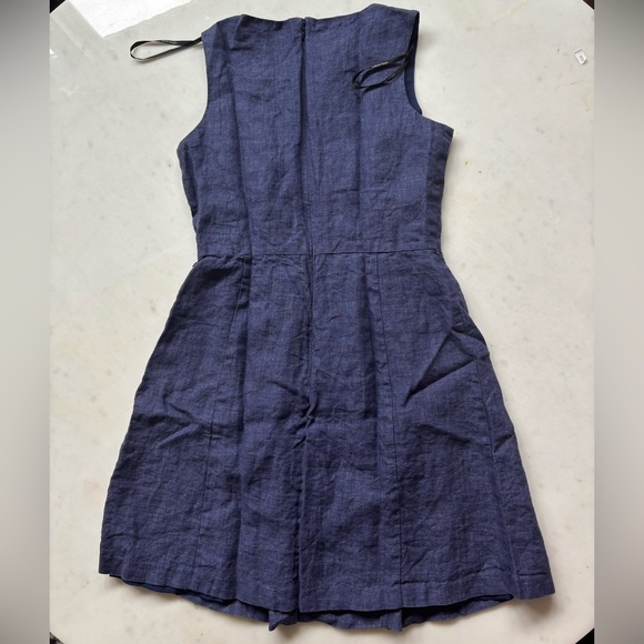 Donna Morgan Linen Mini Dress 6 Fit & Flare Navy Denim Keyhole Sheath Sleeveless - Picture 8 of 9